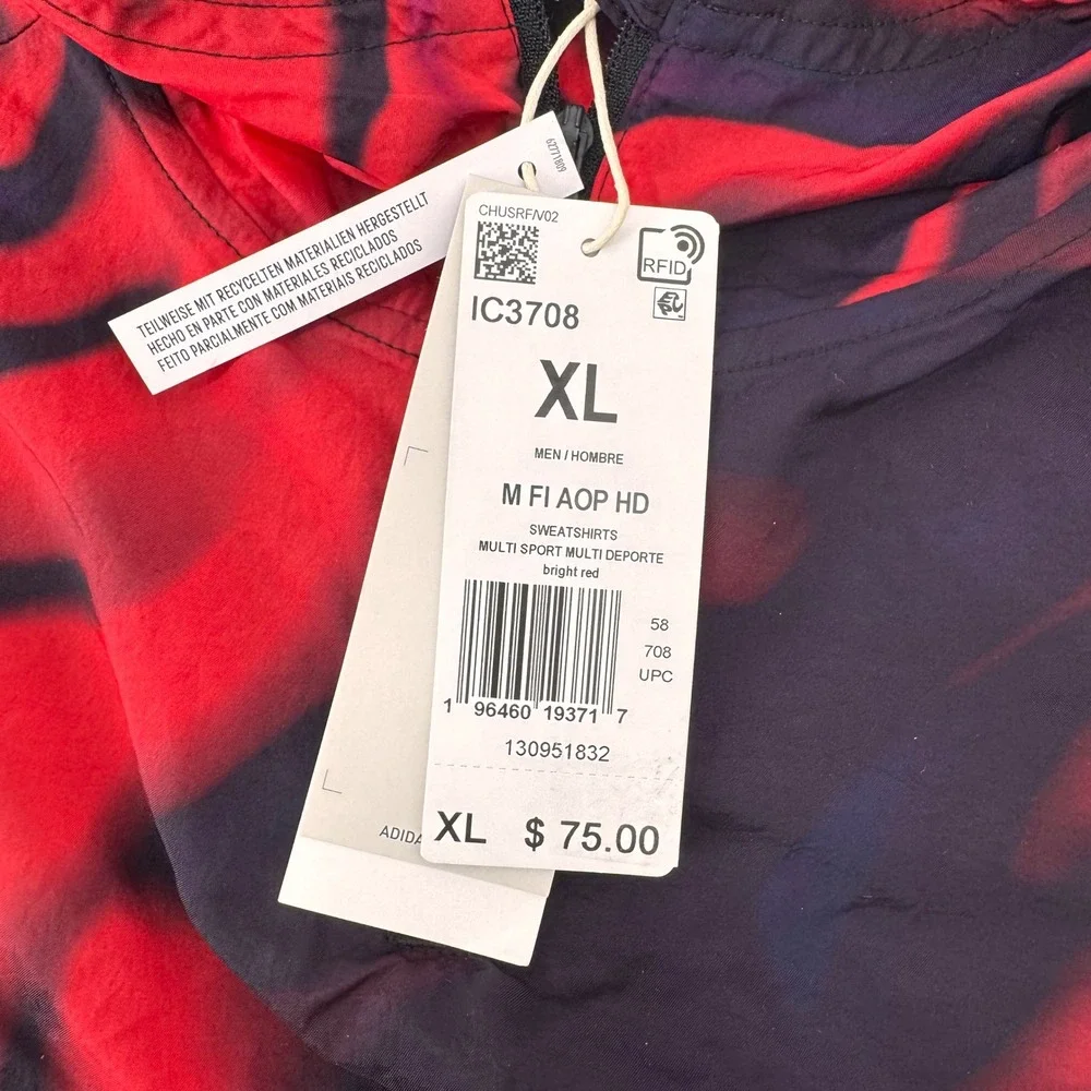 Adidas Windbreaker Men XL Red Purple All Over Print Half Zip Hooded IC3708 NEW